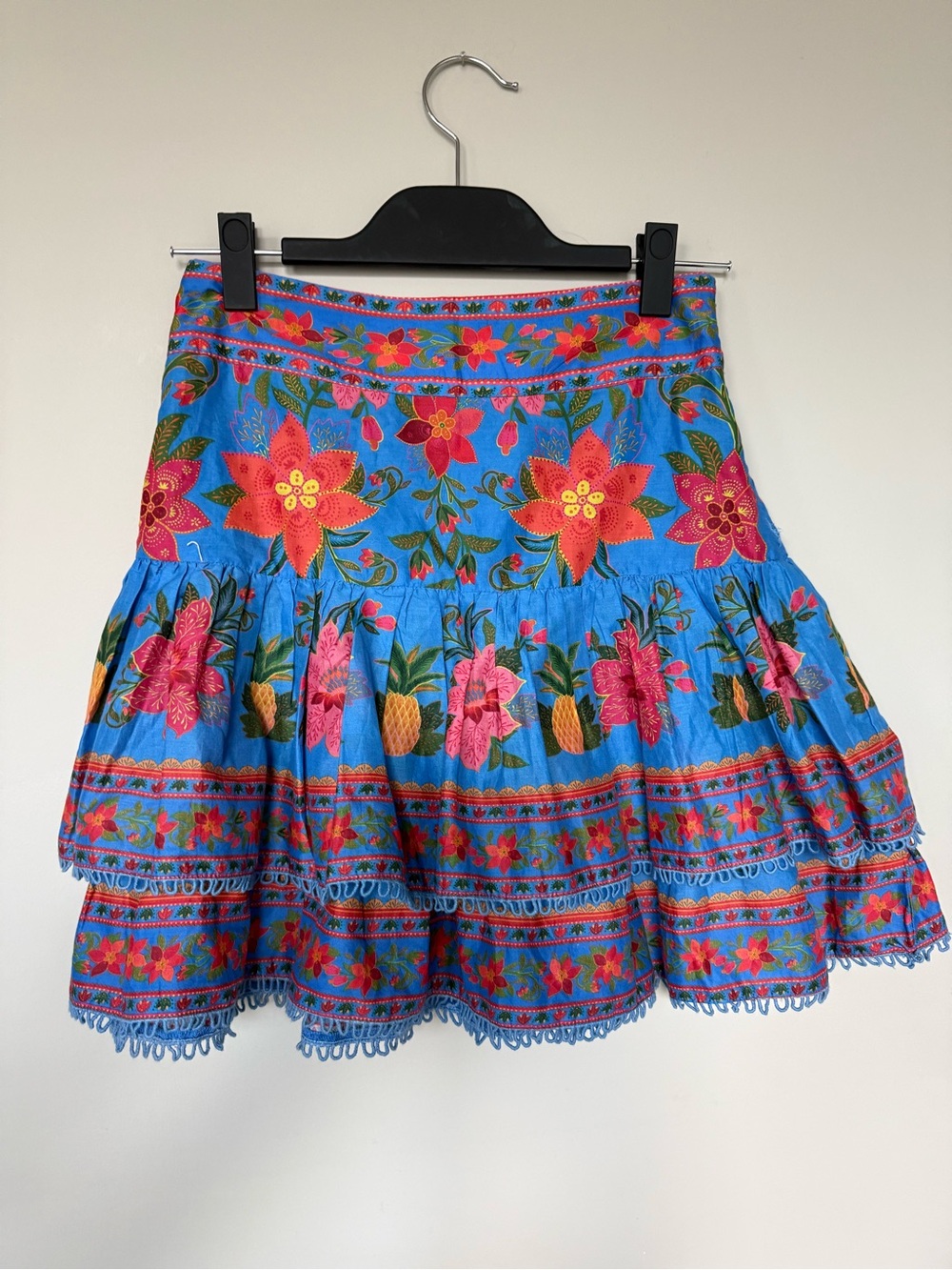 FARM Rio Turquoise Floral & Pineapple Tiered Mini Skirt - Picture 2 of 7